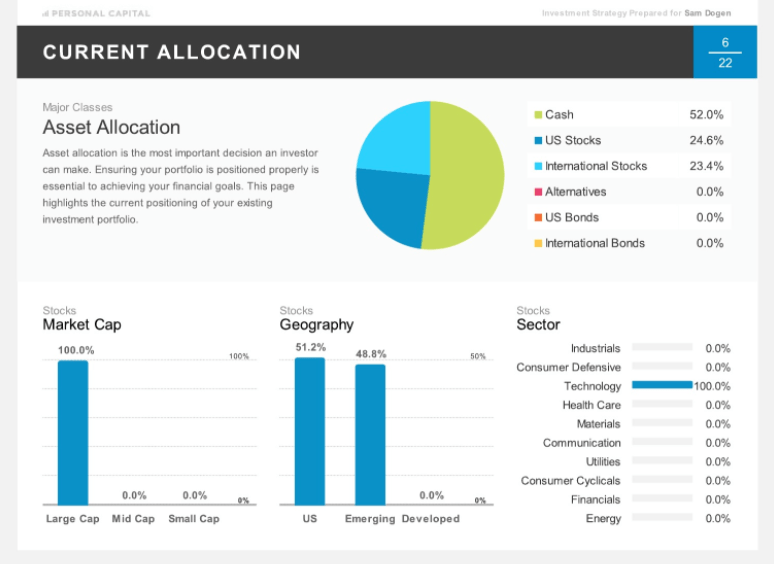 Financial advisor consultation highlighting my current asset allocation